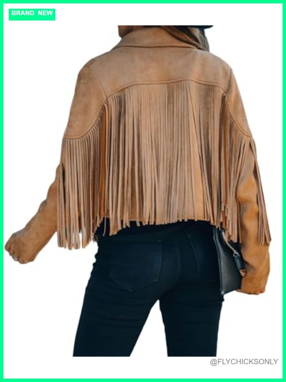 Faux Suede Leather Cropped Fringe Jacket Western Motorcycle Coat - Picture 2 of 6